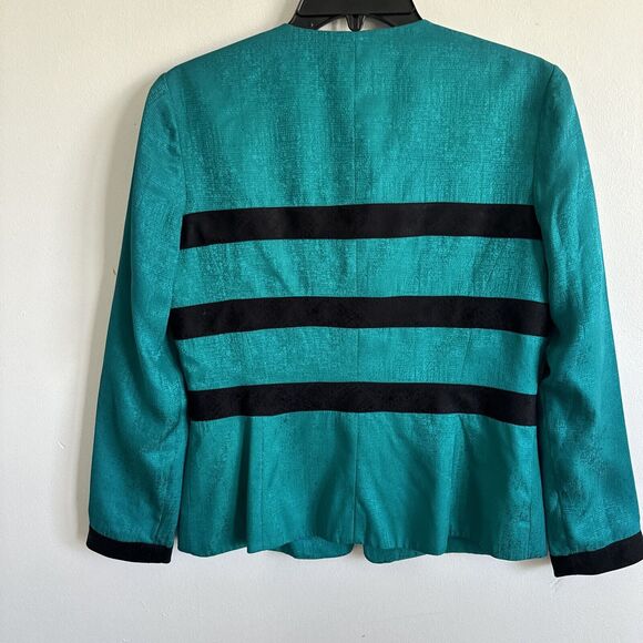 Adrianna Papell Silk Blazer Jacket Green Black Bows 8P - Picture 9 of 13